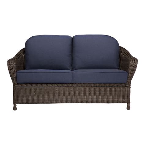 Update the look of your outdoor seating area, whether it's on a patio, deck, or porch, with outdoor loveseat cushions. Allen + roth McAden Wicker Outdoor Loveseat with Blue ...