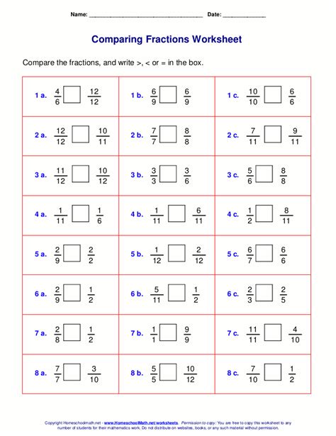 Comparing Fractions With Whole Numbers Worksheet