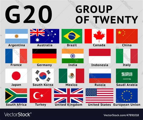 G20 Group Of Twenty Flags Set Official Colors Vector Image