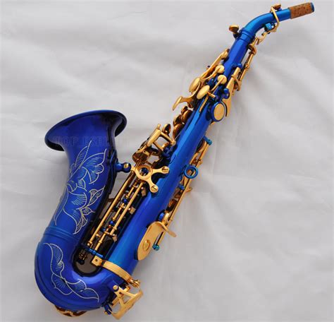 High Grade New Blue Gold Curved Soprano Saxophone Sax Bb Key High F