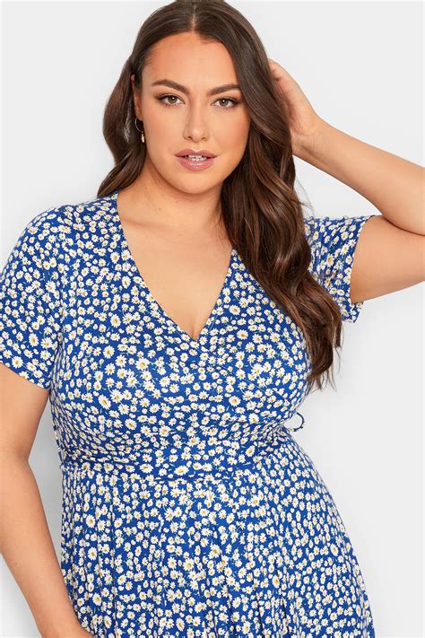 Yours Curve Plus Size Blue Ditsy Floral Wrap Dress Yours Clothing