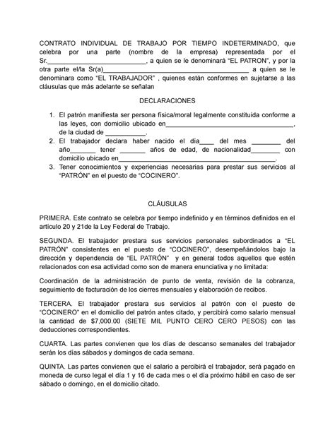 Introducir 33 Imagen Modelo De Contrato Laboral En Mexico Abzlocalmx