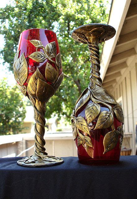 It seems like sandblasting wine bottles is a popular topic that people have been looking for so i figured i would create this quick guide on how to. Red Glasses Gold Vines | Decorated wine glasses, Glass ...