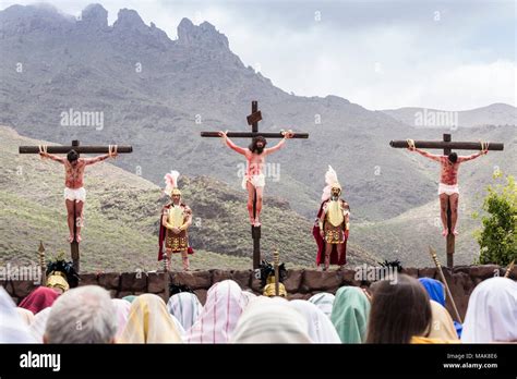 Jesus Christ And The Two Criminals Are Crucified On The Cross At The Calvary Scene Of The Annual