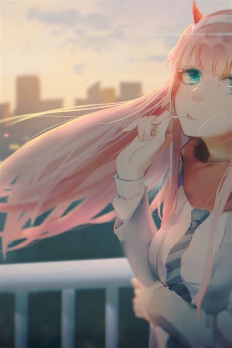 Zero two wallpaper iphone is a 750x1334 hd wallpaper picture for your desktop, tablet or smartphone. Download 640x960 Zero Two, Darling In The Franxx, Pink Hair, Lollipop, Cityscape Wallpapers for ...