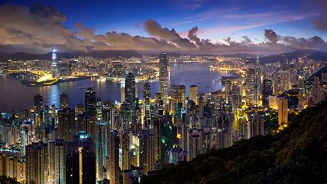 Картинки Hong Kong вечер облака Город гонг конг огни обои