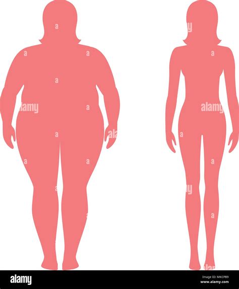 Vector Illustration Of Fat And Slim Woman Silhouettes Weight Loss Concept Before And After