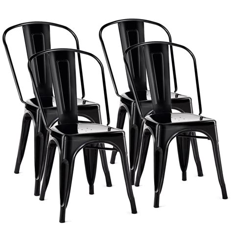Patiojoy Metal Patio Chairs Set Of 4 Stackable Side Dining Chair Black