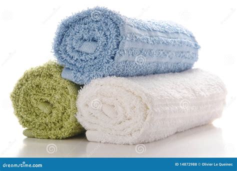 Soft And Clean Rolled Cotton Bath Towels On White Royalty Free Stock