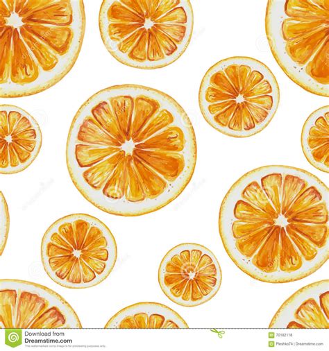 Watercolor Seamless Pattern Of Orange Fruit Slices Stock