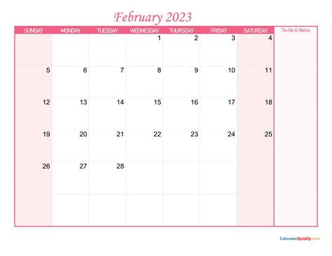 February Calendar 2023 With Notes Calendar Quickly
