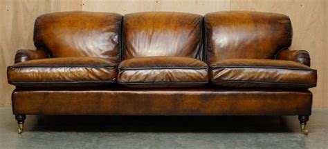 Stunning Restored Hand Dyed Brown Leather Howards Son Style Sofa Part