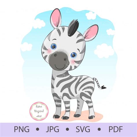 Cute Baby Zebra Svg Clip Art Baby Zebra Png Digital Clip Art Etsy