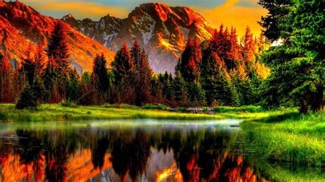 Lake Scenic Mountains Nature Beautiful Sunset Reflection