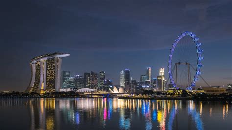 Marina Bay Skyline Ferris Wheel Singapore Reflection Wallpapers Hd