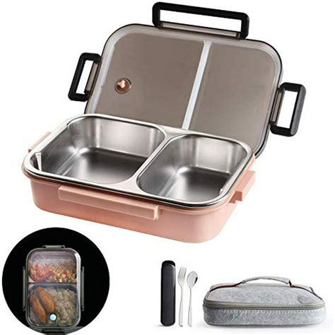 2 Compartments Bento Lunch Box With Insulated Lunch Bag And Portable Utensils Stainless Steel