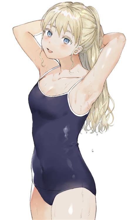Rule 34 10s D Armpits Asobi Asobase Blonde Hair Blue Swimsuit Blush Breasts Covered Navel
