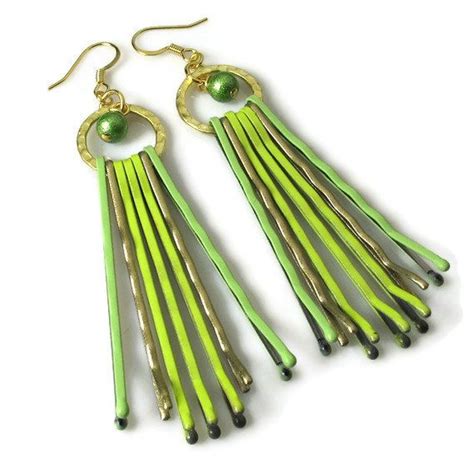 Lime Green Earrings Upcycled Jewelry Repurposed Bobby Pins Etsy