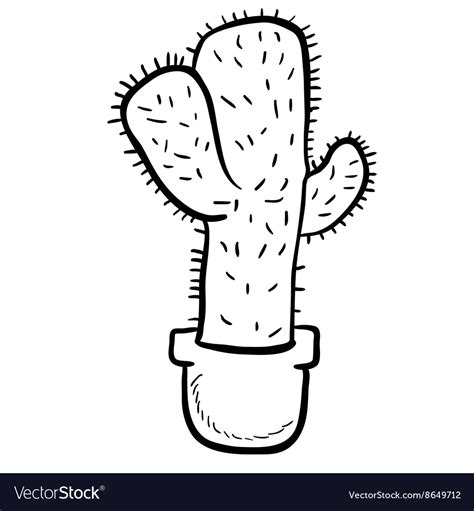 Black And White Freehand Drawn Cartoon Cactus Vector Image