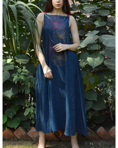 Embroidered Indigo Maxi Dress By Silai The Secret Label