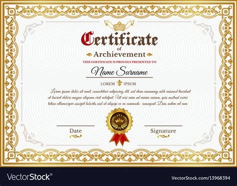 Certificate Template With Golden Vintage Vector Image