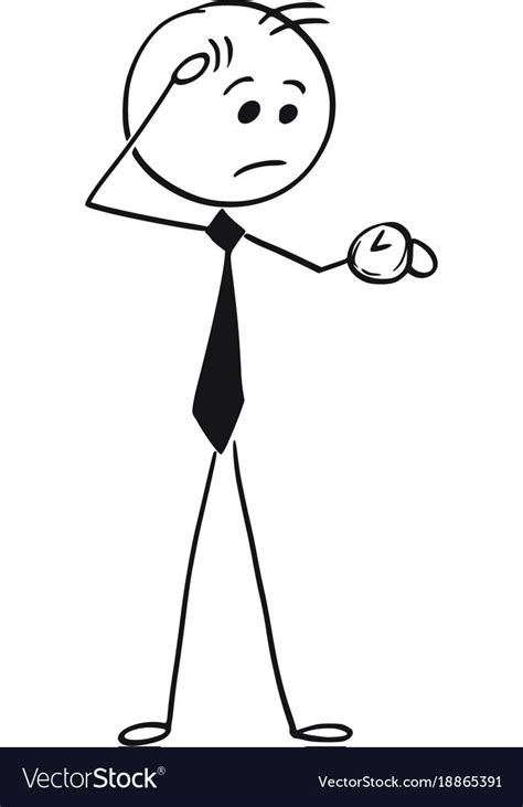 Cartoon Stick Man Illustration Of Worried Businessman Looking At His