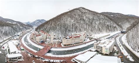 Premium Photo Aerial View Of Rosa Khutor Ski Resort Mountains Covered