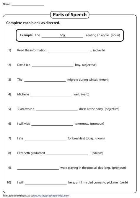 Pin On Parts Of Speech Worksheet