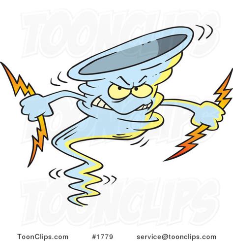 Cartoon Tornado Holding Lightning Bolts 1779 By Ron Leishman