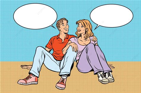 Gambar Pasangan Muda Pria Dan Wanita Berbicara Dialog Percakapan Kartun Png Dan Vektor Dengan