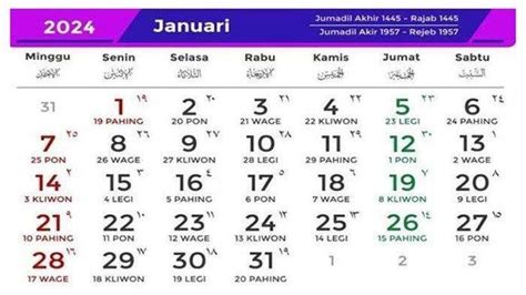 Tag Penanggalan Jawa Januari 2024 Kalender Islam Bulan Rajab 2024