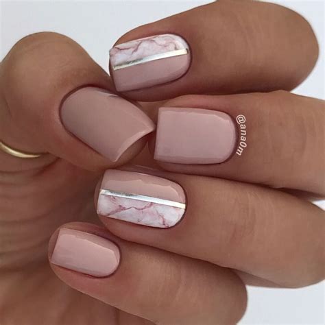 White Peach Silver Stripes Marble Bridal Nail Art Wedding Day Nails