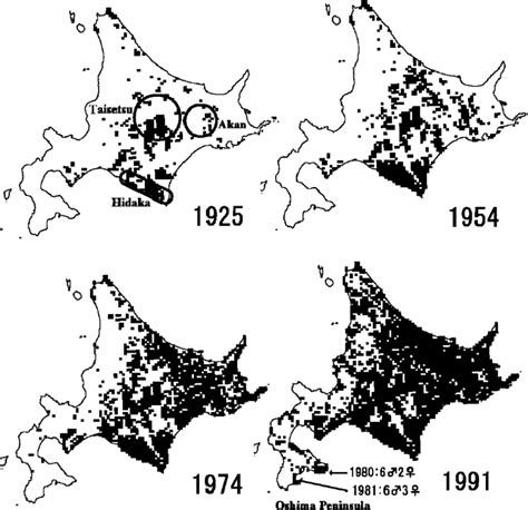 2 Sika Deer Range Expansion From 1925 To 1991 On Hokkaido Island