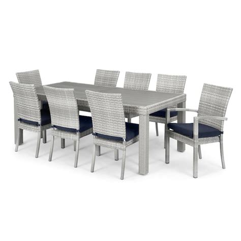 Rst Brands Cannes 9 Piece Gray Wicker Patio Dining Set With Blue Phifer