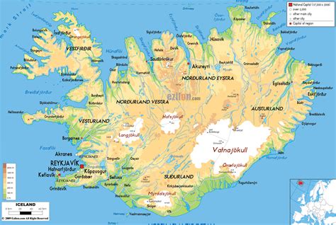 Large Detailed Physical Map Of Iceland With All Roads Cities And