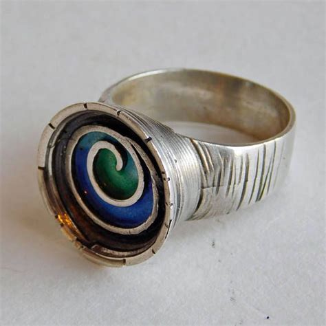 Vintage Sterling Silver Modernist Ring W Blue And Green Etsy