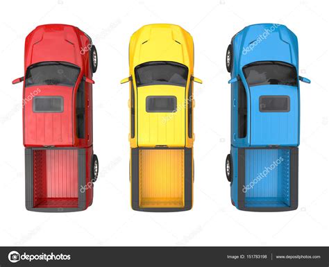 I've come to the conclusion that they are different versions of. Red, blue and yellow modern pick-up trucks - top view ...