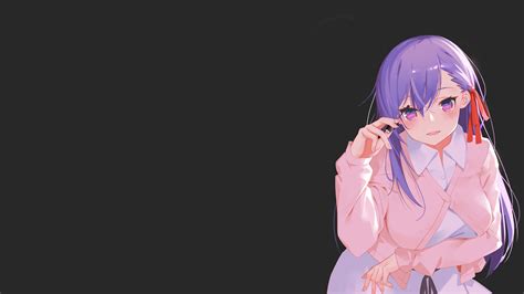 Purple Hair Anime Anime Girls Simple Background Purple Eyes Black