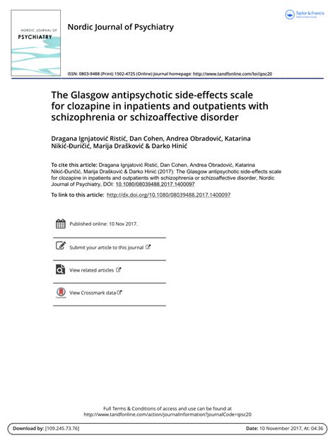 Pdf The Glasgow Antipsychotic Side Effects Scale For Clozapine In