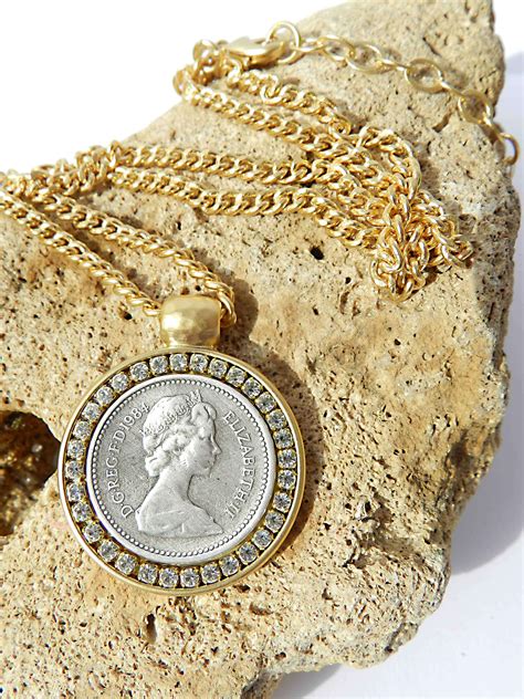 Queen Elizabeth Ii Necklace Sterling Silver 925 Gold Plated 24k Coin
