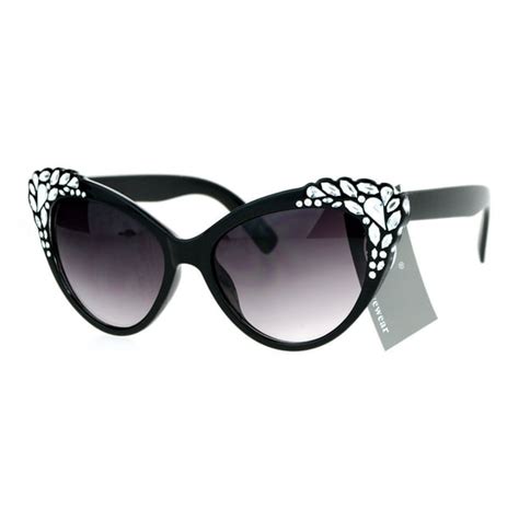 sa106 sa106 womens rhinestone iced out bling cat eye fashion sunglasses black