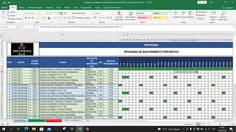 Programa De Mantenimiento Preventivo Cronograma En Excel Para Maquinaria Industrial Youtube