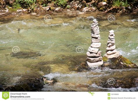 Human Made Piles Of Stones Near A River Stock Image Image Of Stack Outdoors