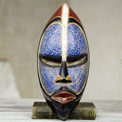 Novica Saeed Musah Artisan Crafted Blue African Mask Wall Decor