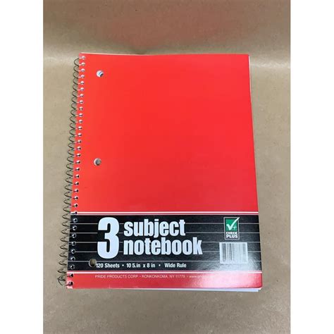Pride Products 3 Subject Notebook 120 Sheets Wide Rule Color Will
