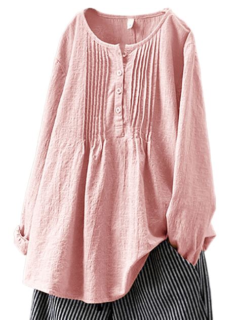 Niuer Plus Size Cotton Linen Loose Blouse Tops For Women Autumn Long Sleeve O Neck Linen Shirt