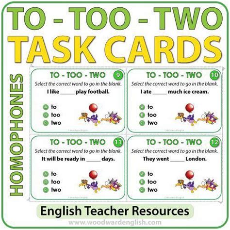 Task Cards To Practice The Difference Between To Too And Two In