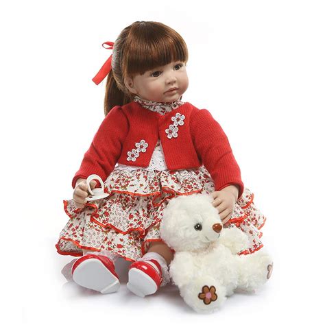 Zero Pam 24 Inch Reborn Baby Dolls Toddlers Doll Red Dress Girl