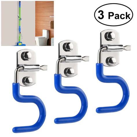 3pcs Stainless Steel S Shaped Hanger Hook Mop Broom Holder Wall Mounted
