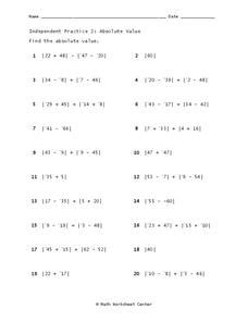 7th Grade Absolute Value Worksheets - Preschool & K Worksheets